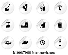 adesivos, com, português, ícones