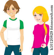 adolescente, par, t-shirt