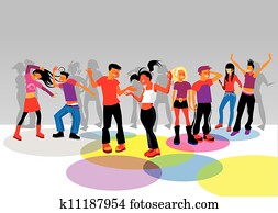 adolescentes, bailando, en, un, disco