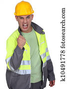 Aggressive construction worker rejoicing
