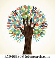 aislado, diversidad, árbol, manos