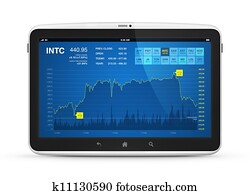 aktie marked data, på, digital tablet
