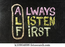 ALF acronym (always listen first) - good advice for training, counselling, customer service, selling or relationships, sticky notes and white chalk handwriting on blackboard ALF acronym (always listen first) - good advice for training, counselling, customer service, selling or relationships, sticky notes and white chalk handwriting on blackboard