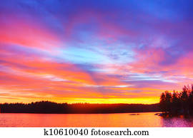 amanhecer, ligado, lago