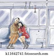 amantes, en, un, tren
