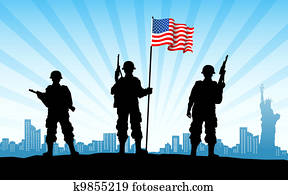 American Army with Flag American Army with Flag