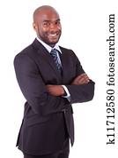 americano africano, homem negócio, com, braços dobrados