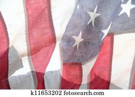 amerikānis, bruģēt, ar, kalps, saluting