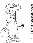 anziano, signora, con, uno, segno