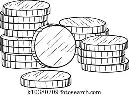 apilado de monedas, bosquejo