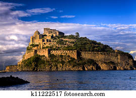 Aragonese castle at sunset: Ischia island (Italy)