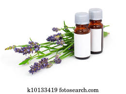 Aromatherapy Lavender oil and lavender flower, isolated on white background Aromatherapy Lavender oil and lavender flower, isolated on white background