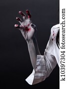 arrepiado, sangrento, zombie, mão