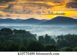 Asheville NC Blue Ridge Mountains Sunset and Fog Landscape Photography near the Blue Ridge Parkway in Western North Carolina