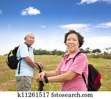 asian, senior couple, hiking, do, krajina
