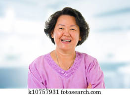 asiático, mujer mayor