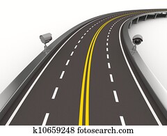 asphalted road with camera on white. Isolated 3D image asphalted road with camera on white. Isolated 3D image