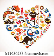 australia, liebe, -, herz, mit, satz, von, vektor, heiligenbilder australia, liebe, -, herz, mit, satz, von, vektor, heiligenbilder
