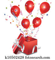 balloons out of the open gift box
