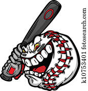 baseball, mit, karikatur, gesicht, schwingen, fledermaus, vektor, bild baseball, mit, karikatur, gesicht, schwingen, fledermaus, vektor, bild