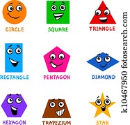Basic Geometric Shapes with Cartoon Faces