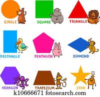 Basic Geometric Shapes with Cartoon Animals