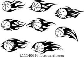 Basketball balls with fire flames Basketball balls with fire flames