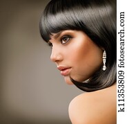 Beautiful Brunette Girl. Haircut. Hairstyle