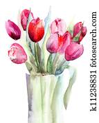 Beautiful Tulips flowers, Watercolor painting Beautiful Tulips flowers, Watercolor painting