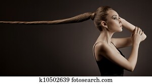 Beautiful Woman Portrait. Long Brown Hair 