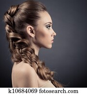 Beautiful Woman Portrait. Long Brown Hair 