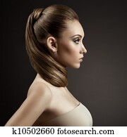 Beautiful Woman Portrait. Long Brown Hair 