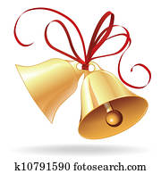 Bell golden for Christmas or wedding with red bow Bell golden for Christmas or wedding with red bow