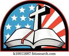 biblia, con, cruz, norteamericano, rayas estrellas
