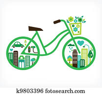 bicicleta, com, verde, cidade, -, vetorial