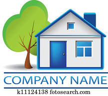 bienes raíces, casa, y, árbol, logotipo