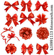 Big set of red gift bows with ribbons Vector Big set of red gift bows with ribbons Vector