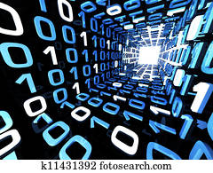 Binary code tunnel 3d rendering Binary code tunnel 3d rendering