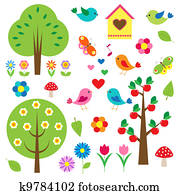 Birds and trees. Vector set Birds and trees. Vector set
