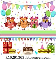 Birthday party owls set Birthday party owls set