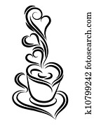 Black and white coffee cup vector. Swirl, curl style. Black and white coffee cup vector. Swirl, curl style.
