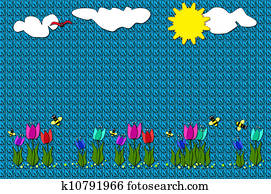 Blanket with appliqued tulips aqua Blanket with appliqued tulips aqua