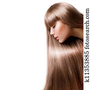 Blond Hair. Beautiful Woman with Straight Long Hair 