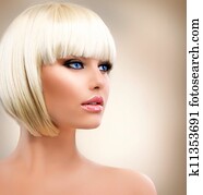 Blonde Girl Portrait. Blond Hair. Hairstyle. Stylish Make-up 