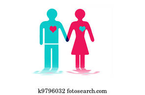 Blue and pink figures of a man and