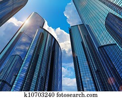 Blue business buildings Blue business buildings