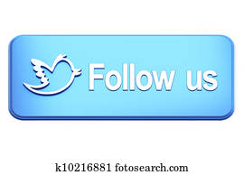 Blue button with bird and Follow Us text Blue button with bird and Follow Us text