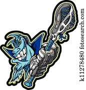 Blue Demon Mascot Holding Lacrosse Stick Vector Illustration Blue Demon Mascot Holding Lacrosse Stick Vector Illustration