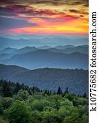 Blue Ridge Parkway Scenic Landscape Appalachian Mountains Ridges Sunset Layers over Great Smoky Mountains National Park