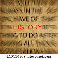 Blured text on vintage paper with focus on HISTORY